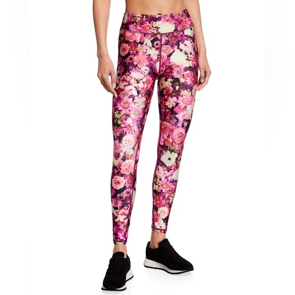 Terez New York XS Floral Print Leggings Pink Stretch Yoga Pants Activewear - Picture 4 of 12